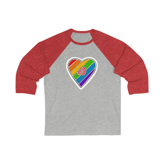 Rainbow Rose Unisex 3\4 Sleeve Baseball Tee Long-sleeve Printify Grey/ Red S 