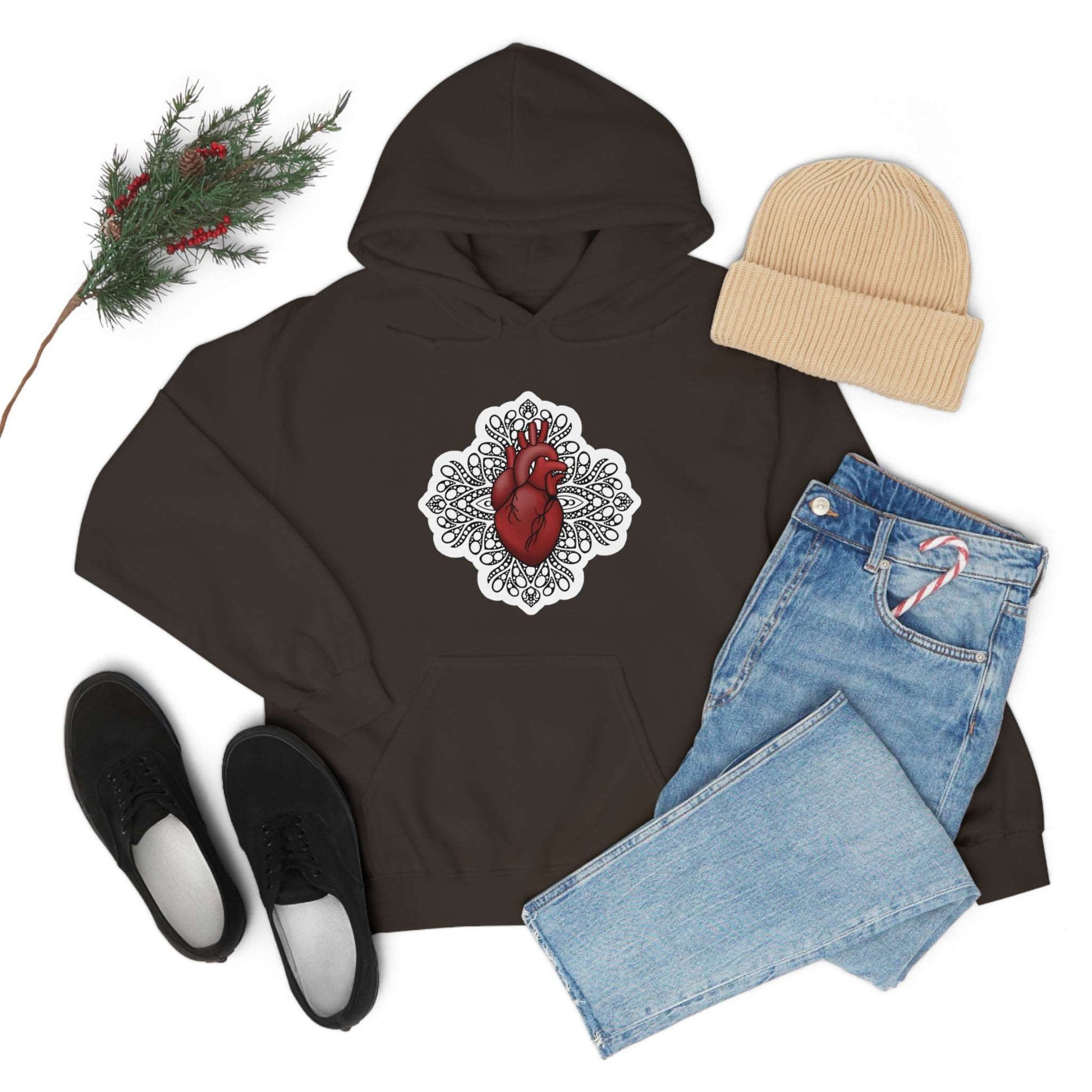 Anatomical Heart Mandala Unisex Heavy Blend™ Hooded Sweatshirt Hoodie Printify   