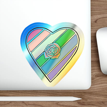 Rainbow Heart rose Holographic Die-cut Sticker Paper products Printify   