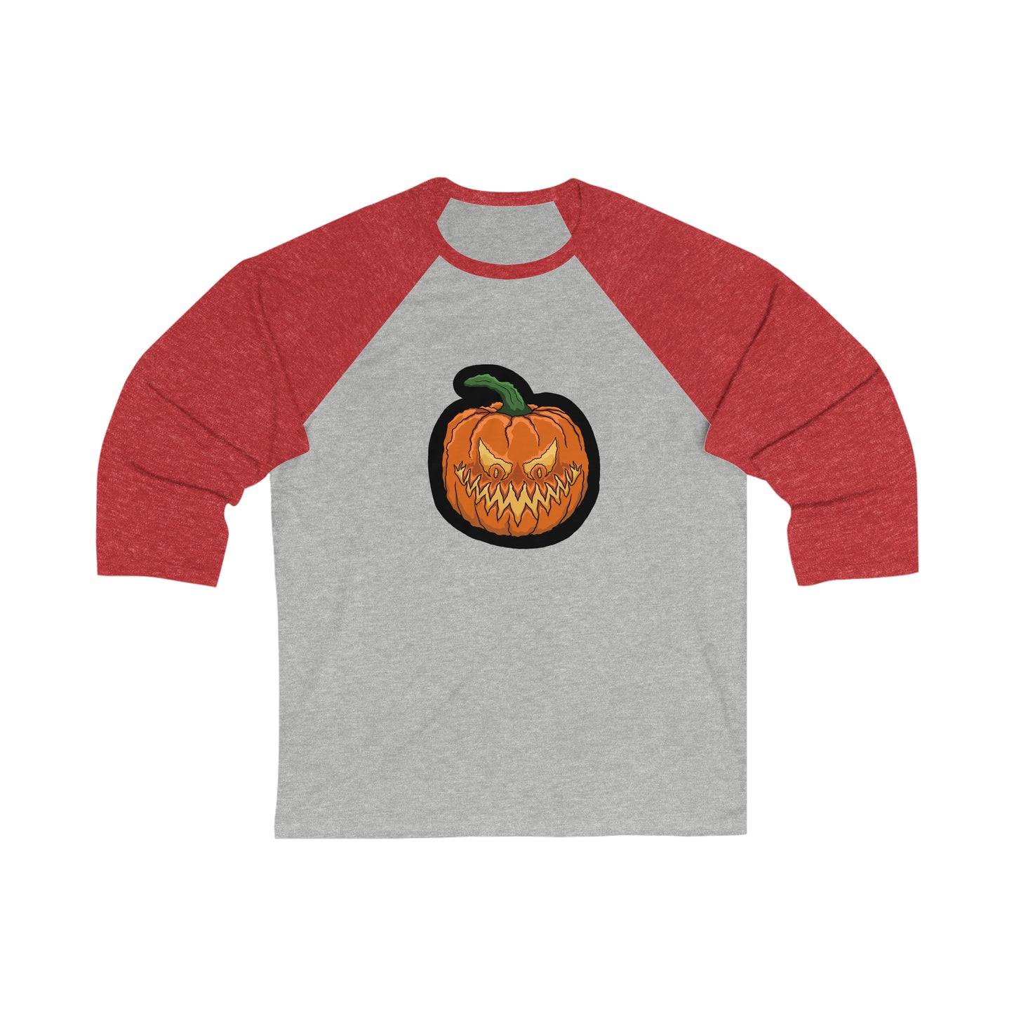 Evil pumpkin Unisex 3\4 Sleeve Baseball Tee Long-sleeve Printify Grey/ Red S 