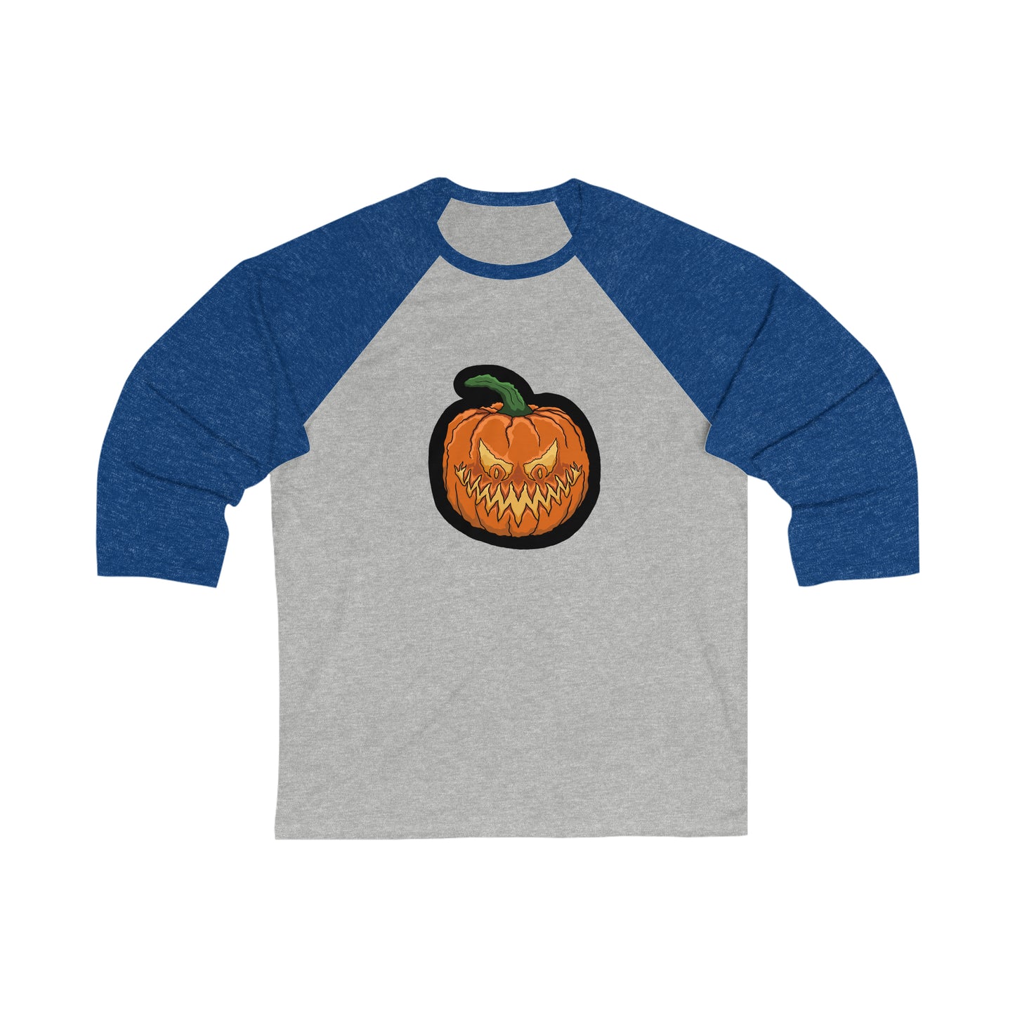 Evil pumpkin Unisex 3\4 Sleeve Baseball Tee Long-sleeve Printify Grey/ True Royal 2XL 