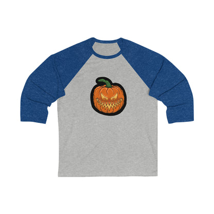 Evil pumpkin Unisex 3\4 Sleeve Baseball Tee Long-sleeve Printify Grey/ True Royal 2XL 