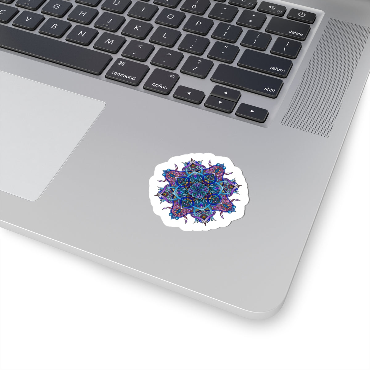 Purple and turquoise mandala Kiss-Cut Sticker Paper products Printify 2" × 2" White 