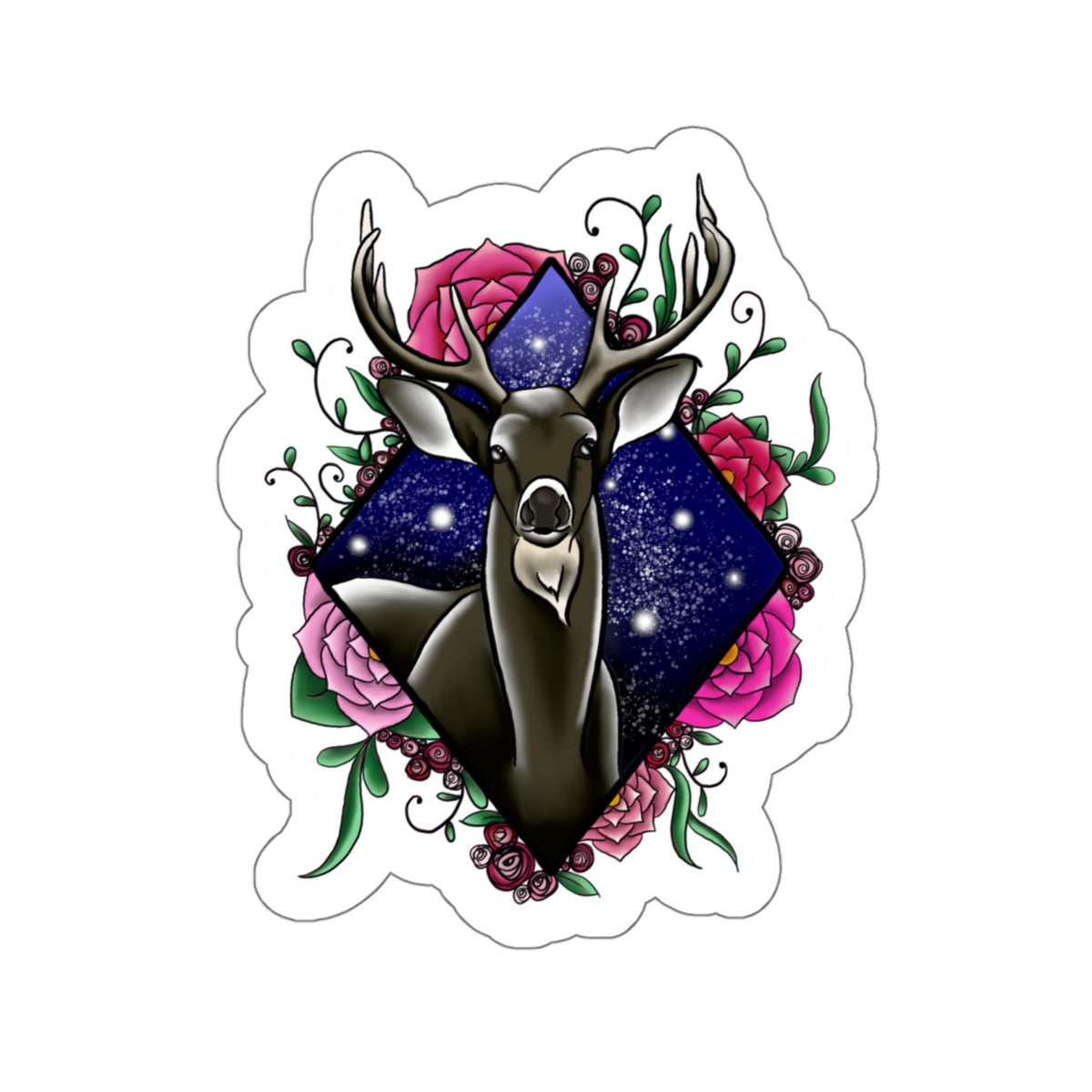 Deer in flowers Kiss-Cut Sticker Paper products Printify   