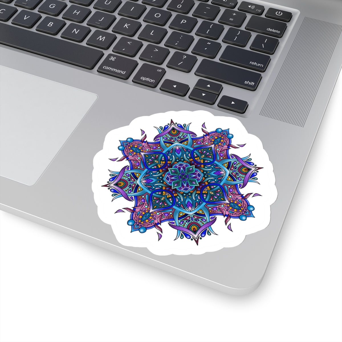 Purple and turquoise mandala Kiss-Cut Sticker Paper products Printify 4" × 4" White 