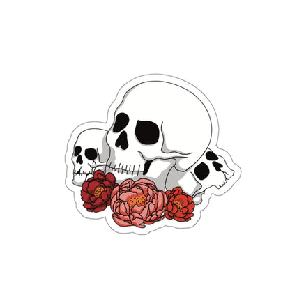 Skulls and flowers Kiss cut sticker Paper products Printify 4" × 4" White 