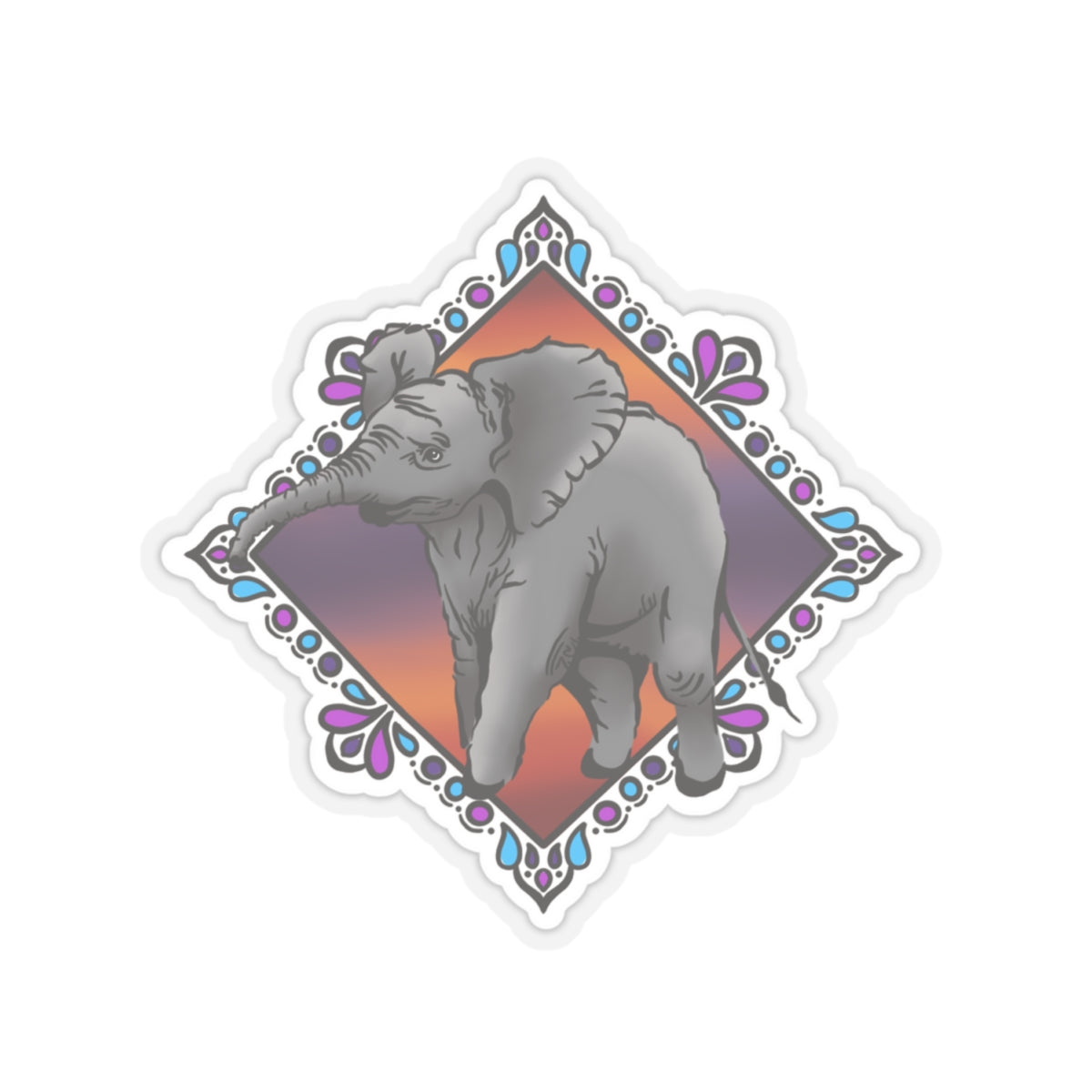 Baby elephant sunrise Kiss-Cut Sticker Paper products Printify   