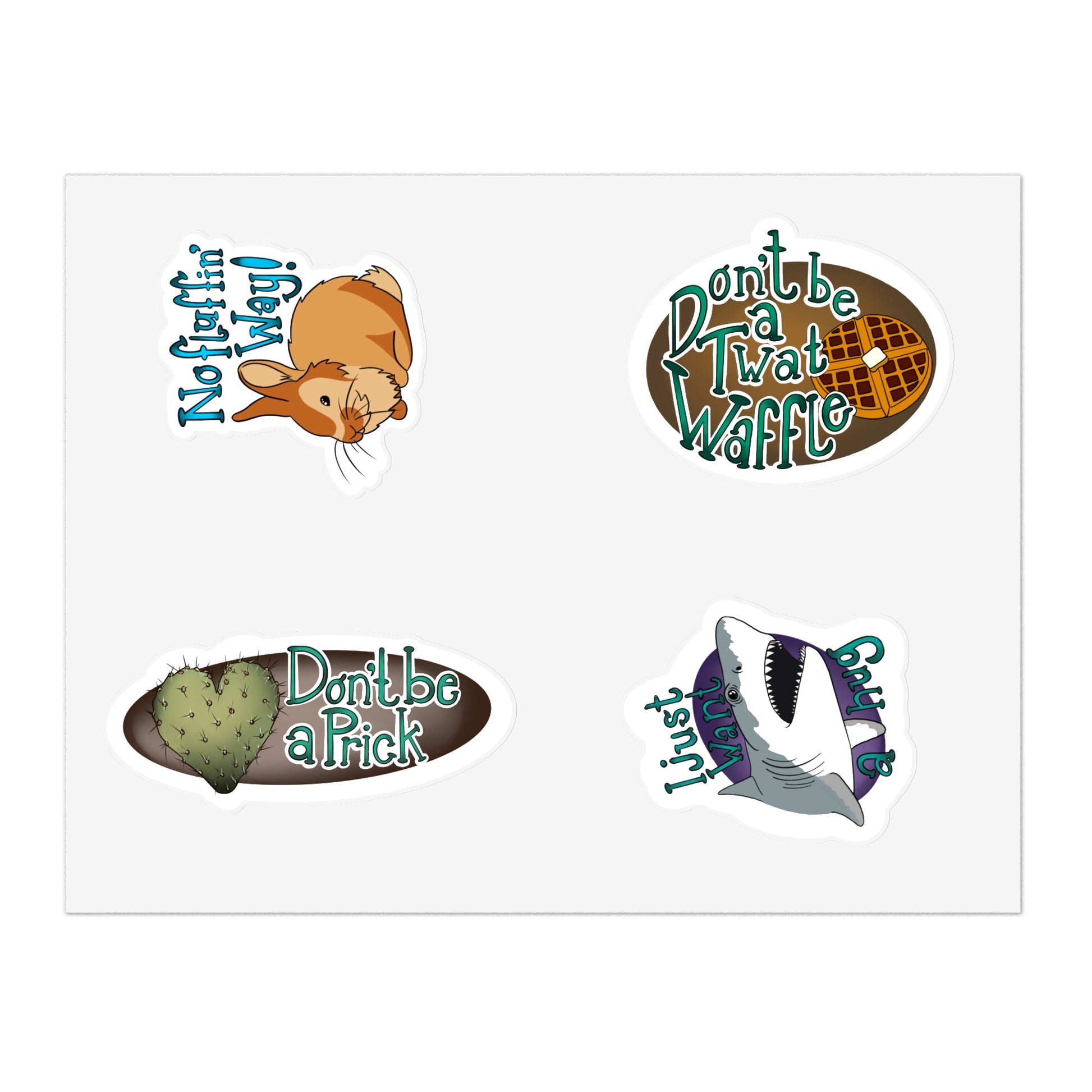 Cute and punny twat waffle prick shark no fluff Sticker Sheet Paper products Printify   