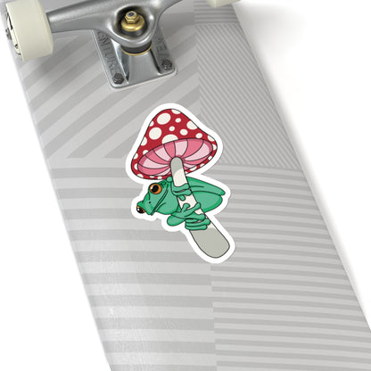 Frog under a toadstool Kiss-Cut Sticker Paper products Printify 6" × 6" White 