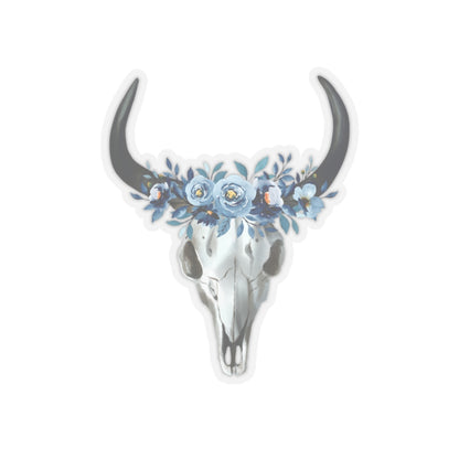 Blue floral cow skull Kiss-Cut Sticker