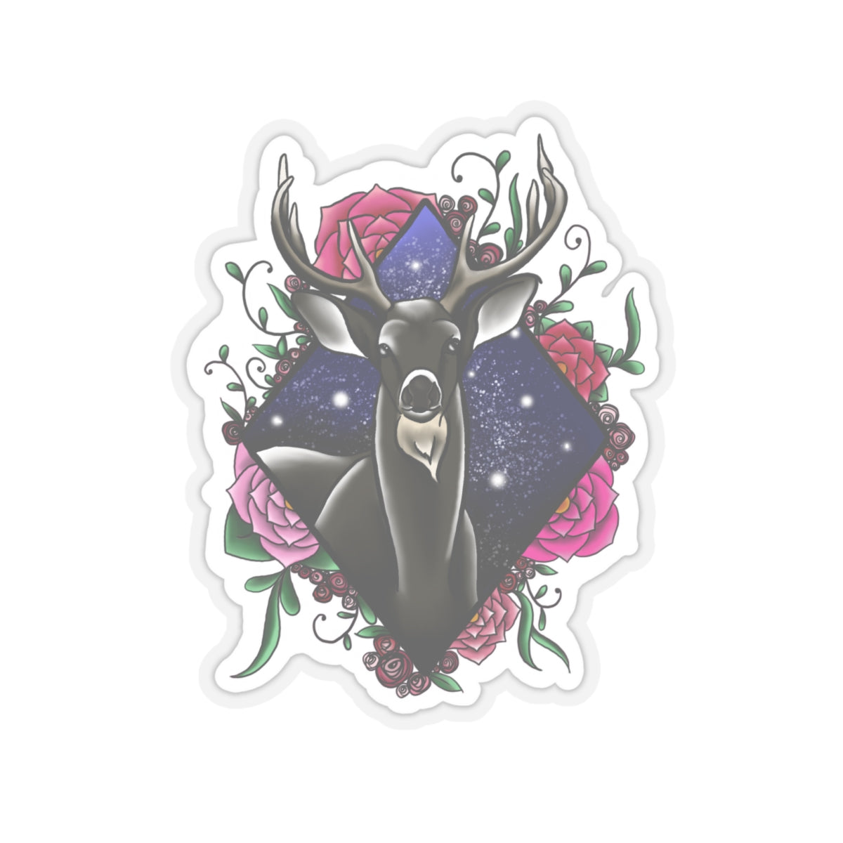 Deer in flowers Kiss-Cut Sticker Paper products Printify   