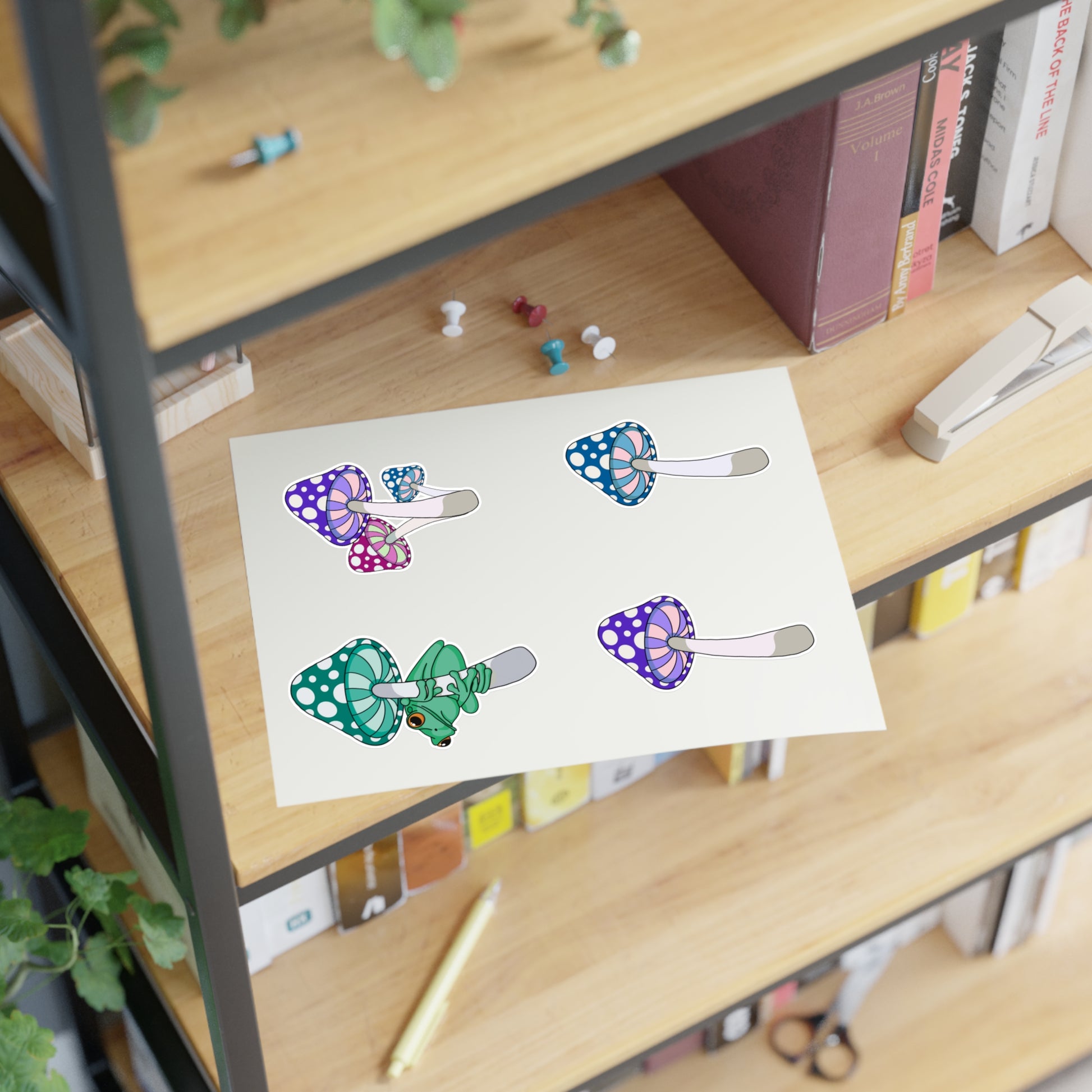 Froggies and mushroom Sticker Sheets Paper products Printify   