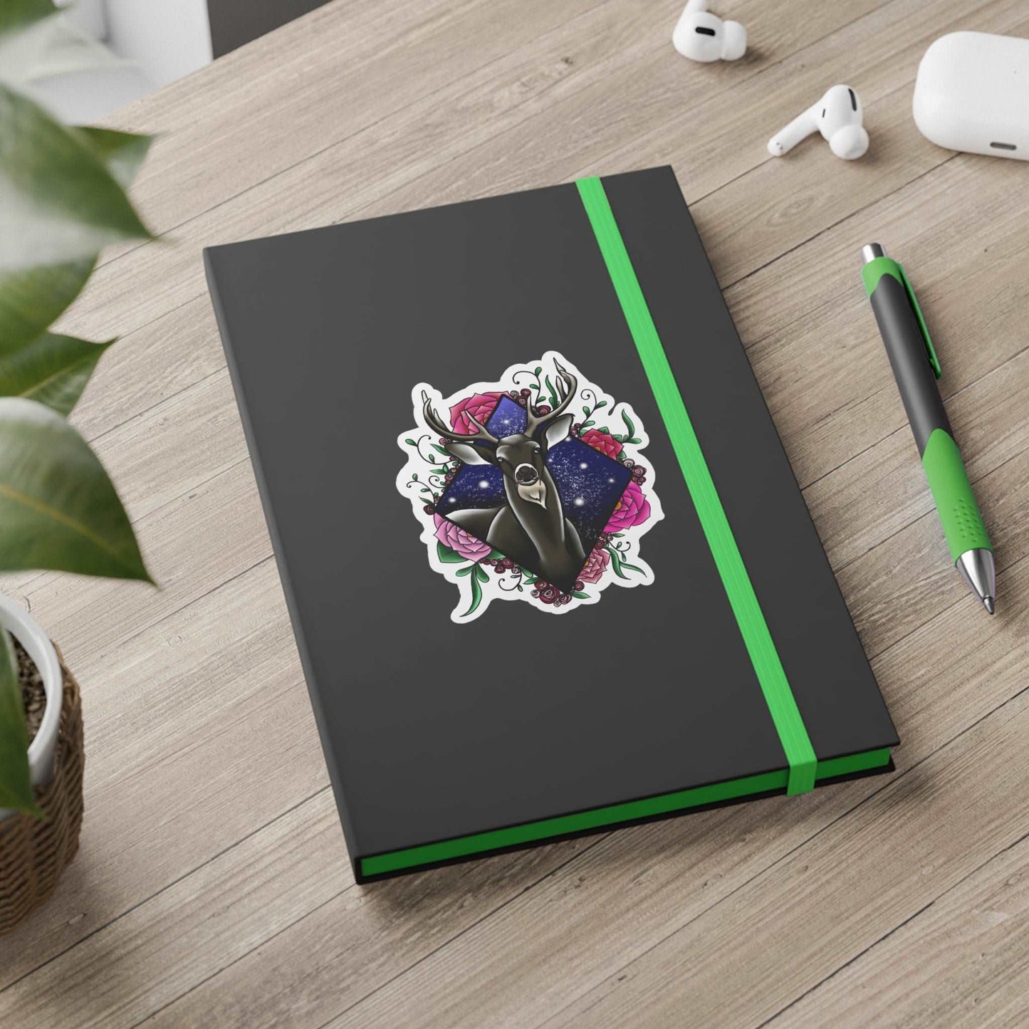 Deer Design Color Contrast Notebook - Ruled Paper products Printify 5.5" x 8.25" Lime Ruled line