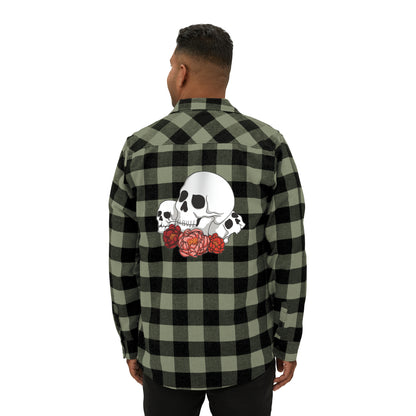 Skull and flowers flannel Long-sleeve Printify Olive / Black XS 