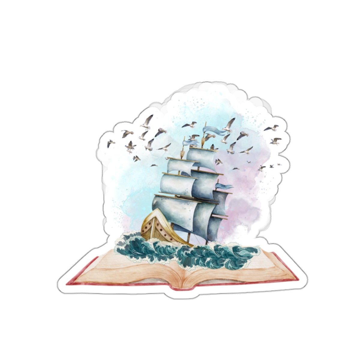 Sailing fantasy book Kiss-Cut Sticker Paper products Printify   