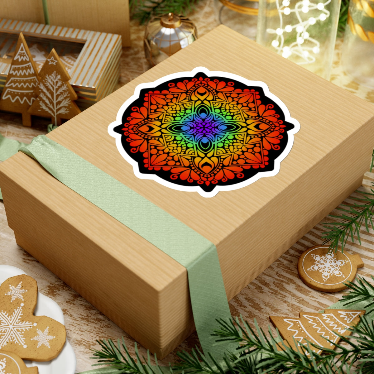 Rainbow Pride mandala Kiss-Cut Sticker Paper products Printify   