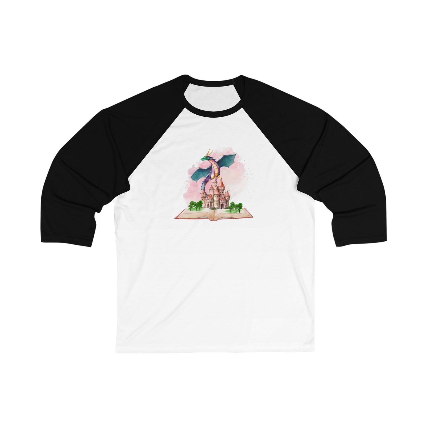 Reading Escape Dragon Tales Unisex 3\4 Sleeve Baseball Tee Long-sleeve Printify White/ Black S 