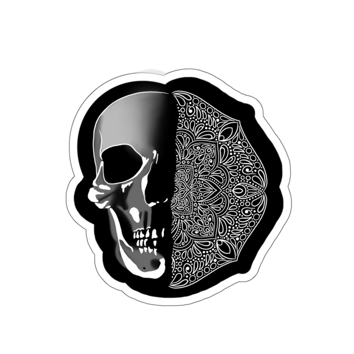 Half skull mandala Kiss-Cut Sticker Paper products Printify   