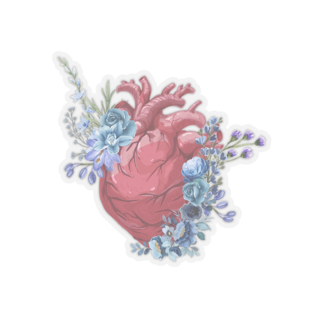 Floral anatomical heart Kiss-Cut Sticker