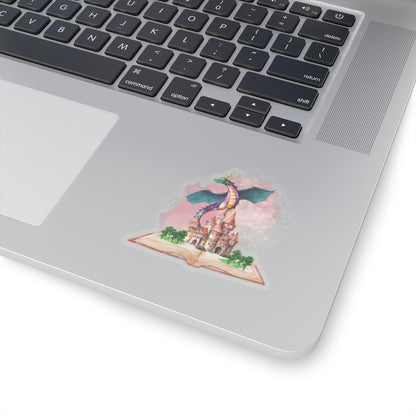 Dragon and castle fantasy book Kiss-Cut Sticker Paper products Printify 3" × 3" Transparent 