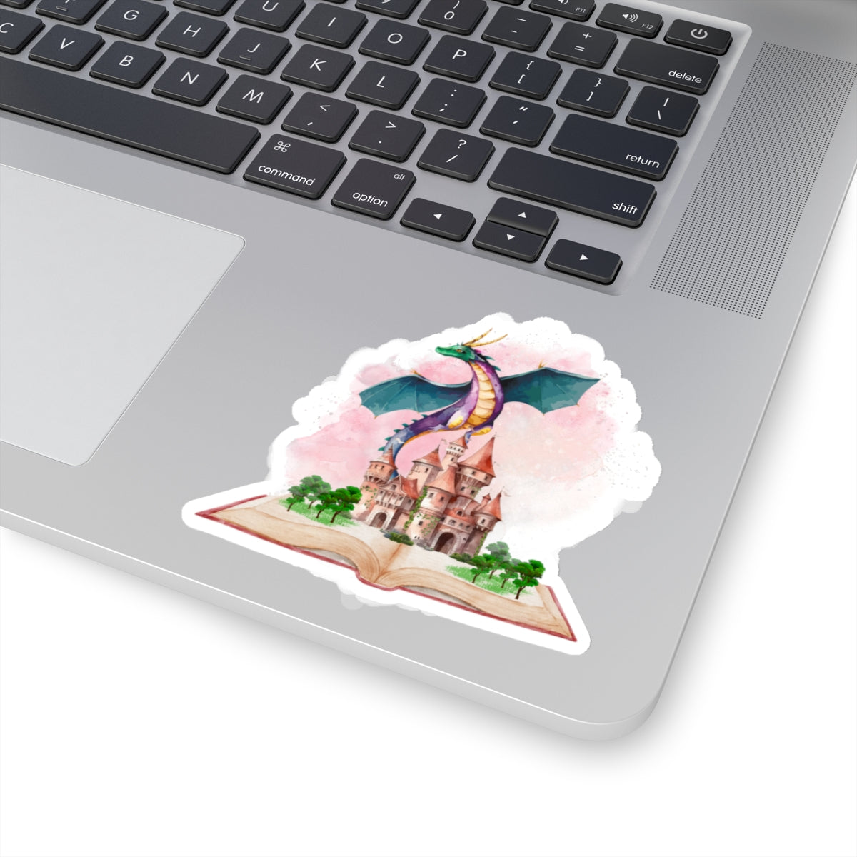 Dragon and castle fantasy book Kiss-Cut Sticker Paper products Printify 4" × 4" White 