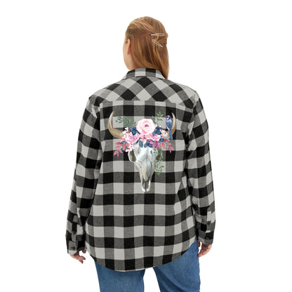 Pink floral cow skull Unisex Flannel Shirt