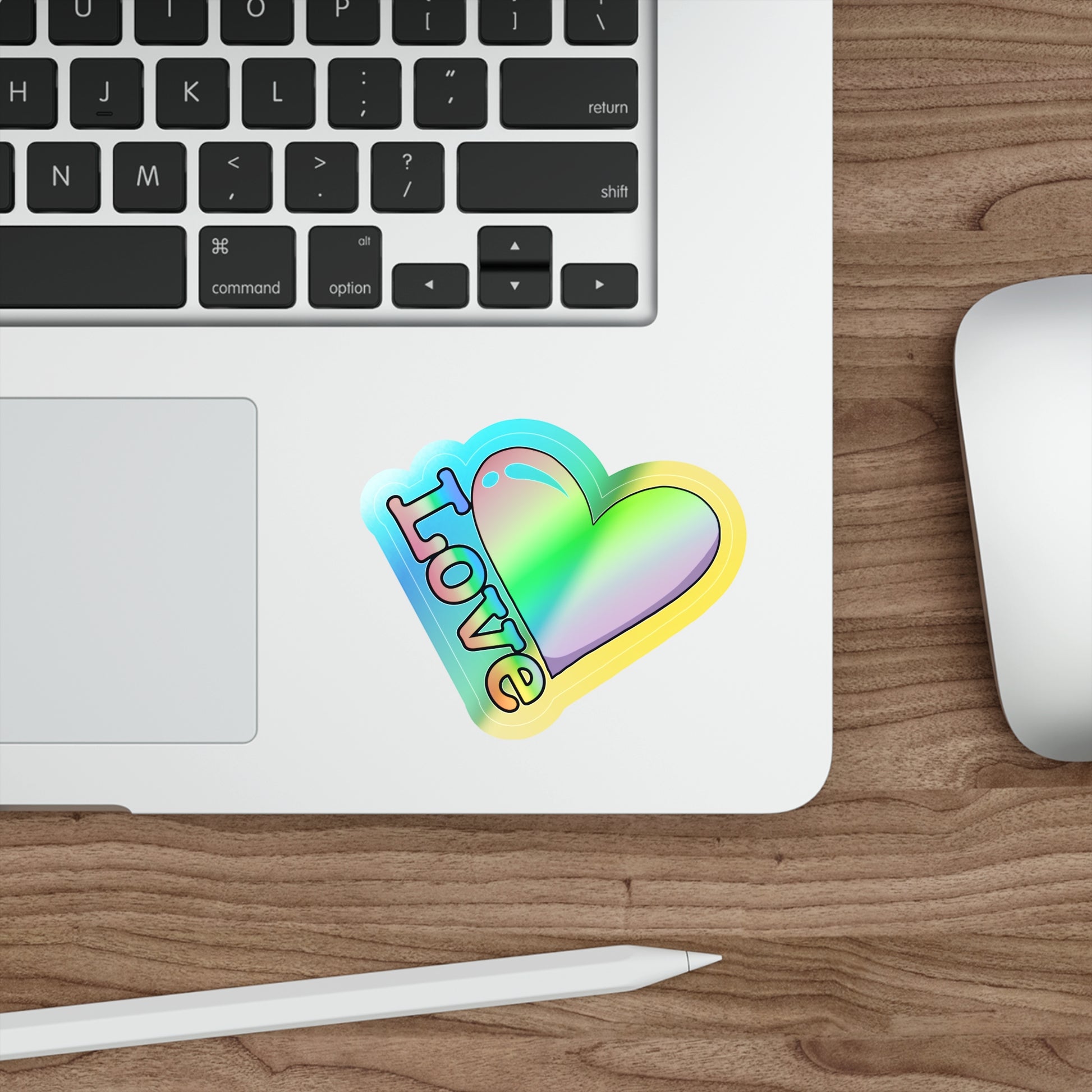 Pride love rainbow Holographic Die-cut Sticker Paper products Printify   