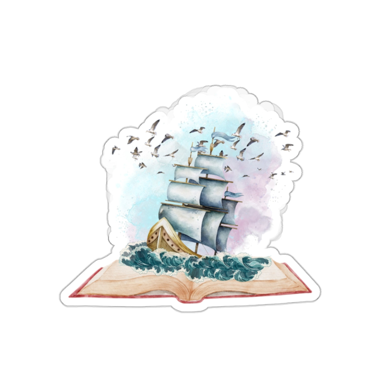 Sailing fantasy book Kiss-Cut Sticker Paper products Printify   