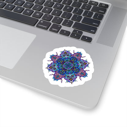 Purple and turquoise mandala Kiss-Cut Sticker Paper products Printify 3" × 3" White 