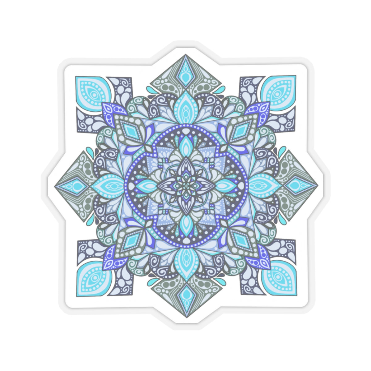 Bright blue mandala Kiss-Cut Sticker Paper products Printify   