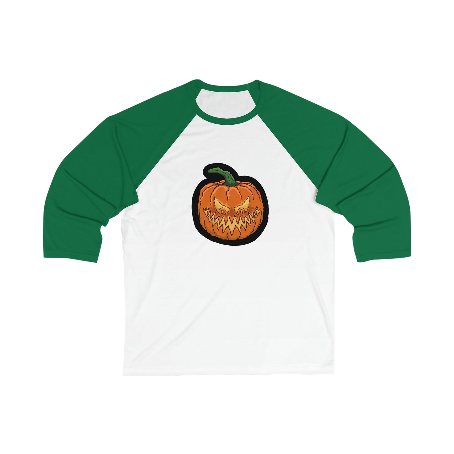 Evil pumpkin Unisex 3\4 Sleeve Baseball Tee Long-sleeve Printify White/ Kelly XS 