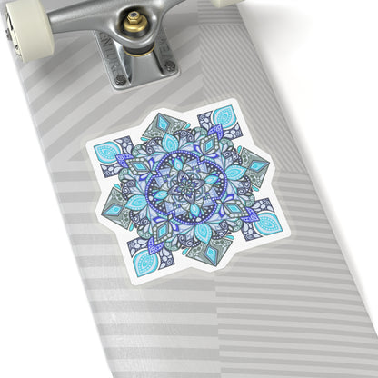 Bright blue mandala Kiss-Cut Sticker Paper products Printify   