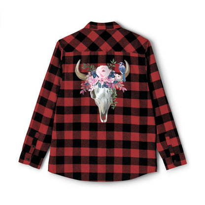 Pink floral cow skull Unisex Flannel Shirt