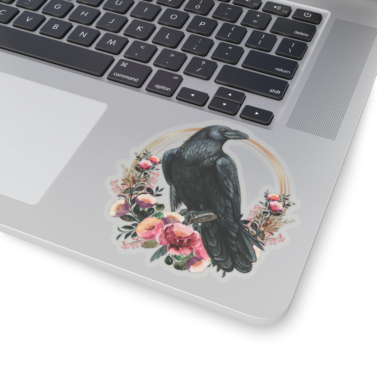 Raven Kiss-Cut Stickers with Gold Details and Flowers