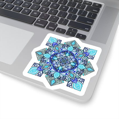 Bright blue mandala Kiss-Cut Sticker Paper products Printify   