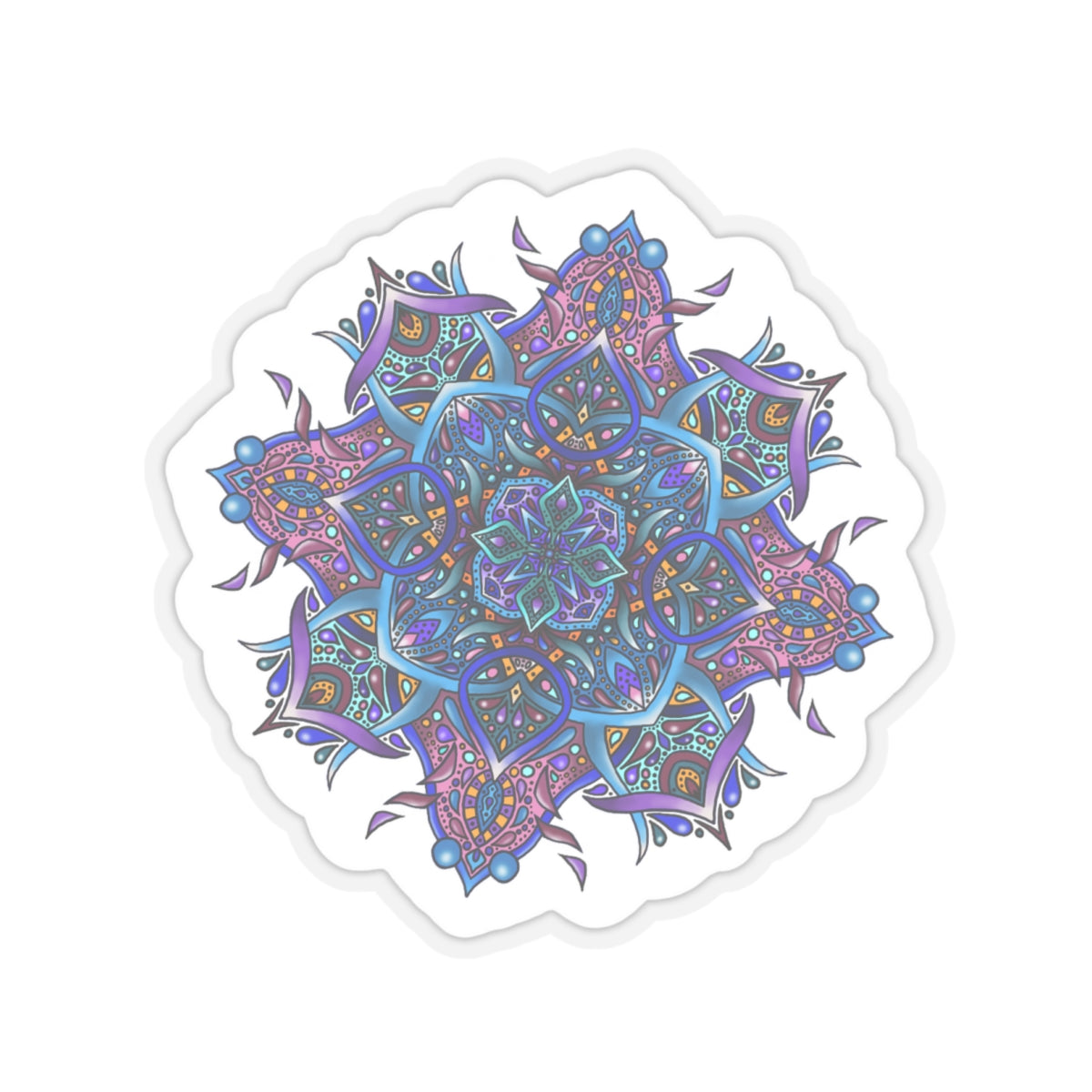 Purple and turquoise mandala Kiss-Cut Sticker Paper products Printify   