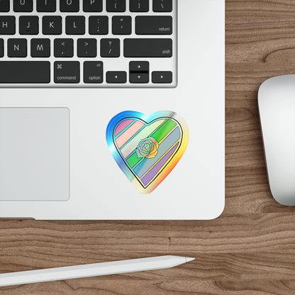 Rainbow Heart rose Holographic Die-cut Sticker Paper products Printify   