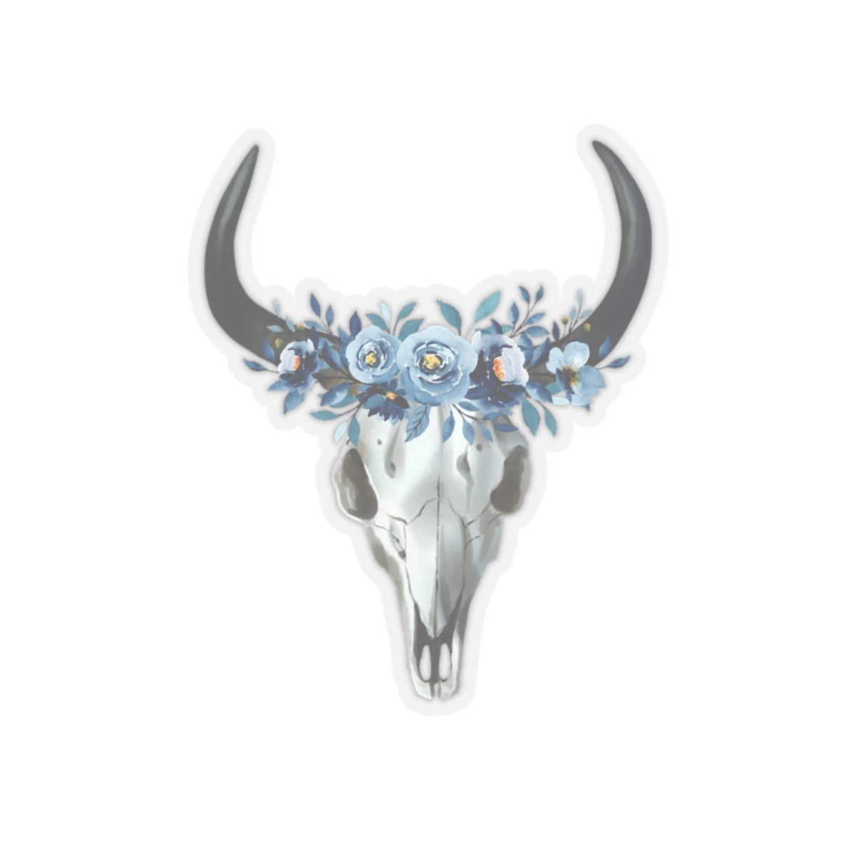 Blue floral cow skull Kiss-Cut Sticker