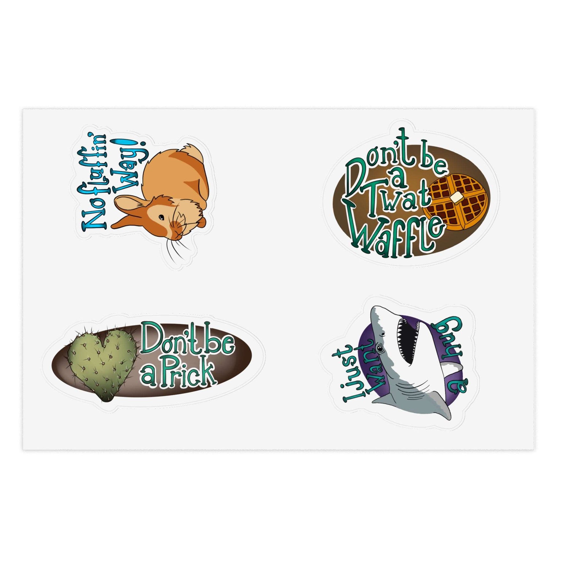 Cute and punny twat waffle prick shark no fluff Sticker Sheet Paper products Printify   