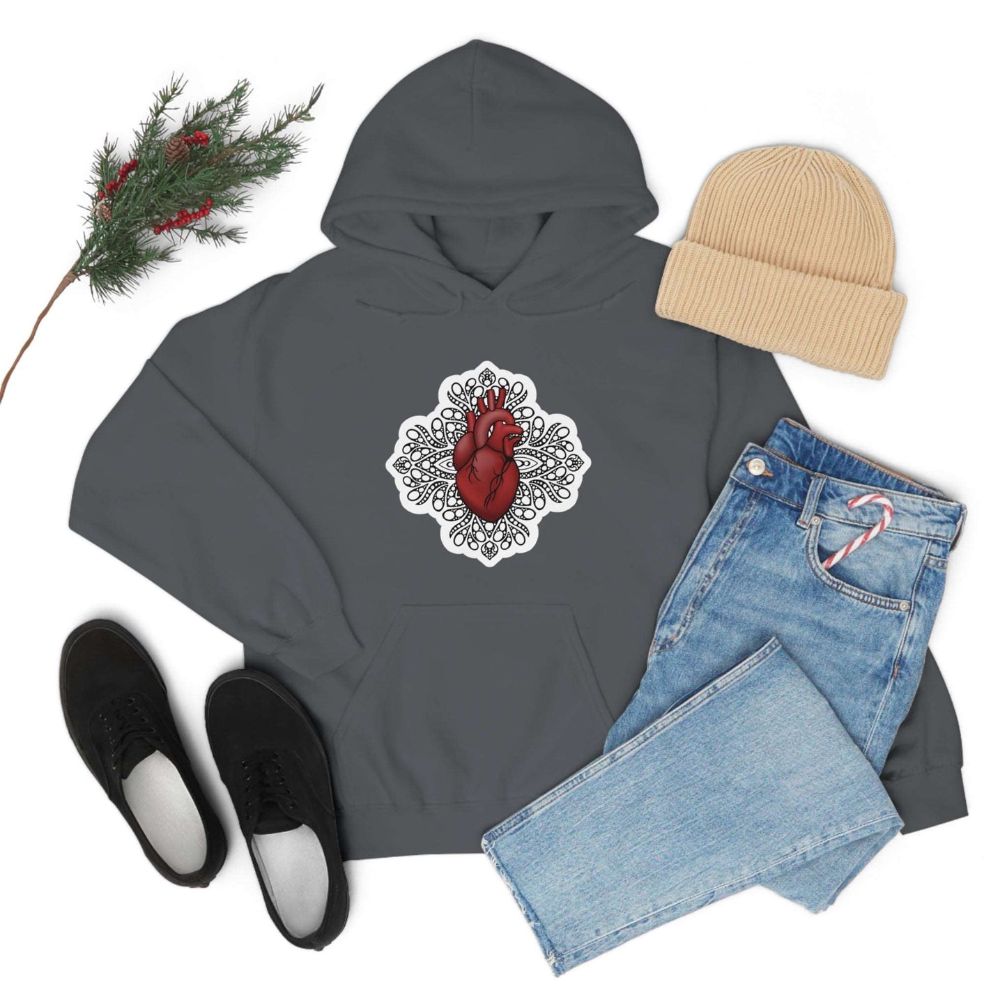 Anatomical Heart Mandala Unisex Heavy Blend™ Hooded Sweatshirt Hoodie Printify   