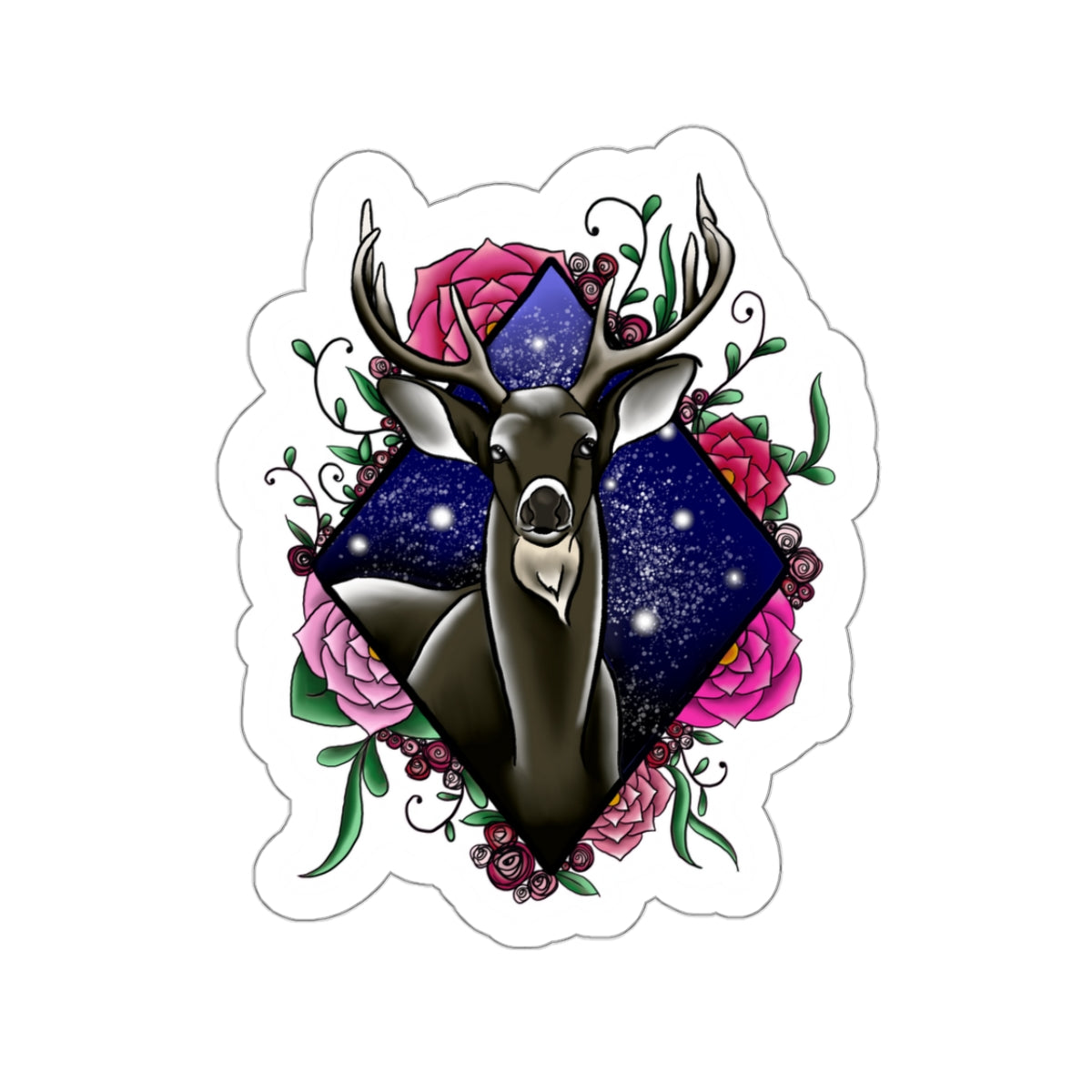 Deer in flowers Kiss-Cut Sticker Paper products Printify   