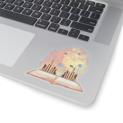 Sci-Fi futuristic fantasy book Kiss-Cut Sticker Paper products Printify 4" × 4" Transparent 