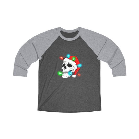 Festive Skull Unisex Tri-Blend 3\4 Raglan Tee Long-sleeve Printify Premium Heather / Vintage Black S 