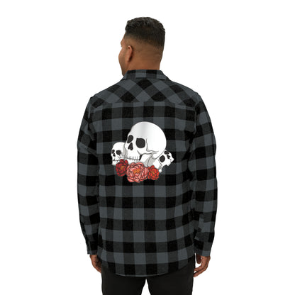 Skull and flowers flannel Long-sleeve Printify Charcoal Heather/ Black XS 