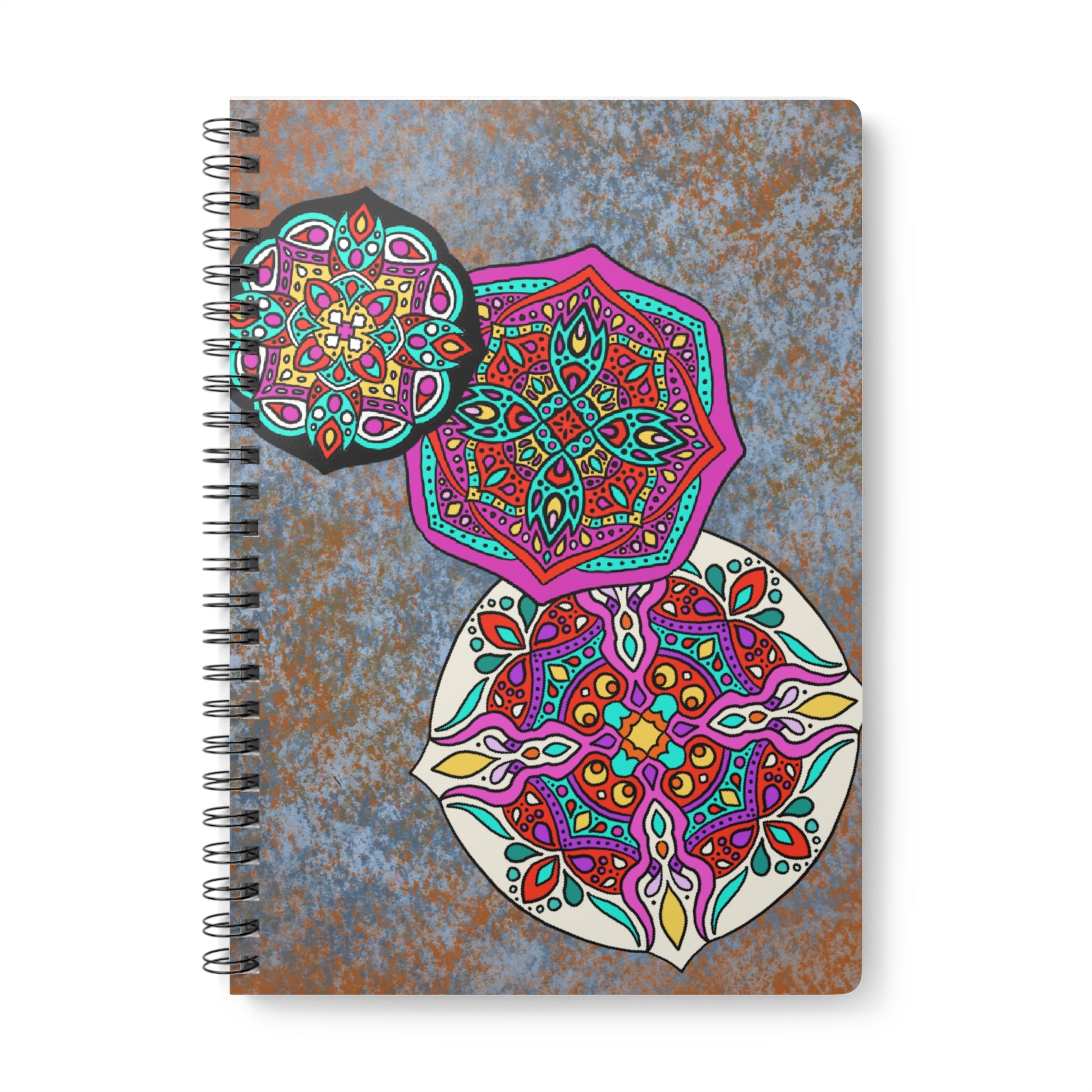 Three Mandalas Wire bound Softcover Notebook, A5 Paper products Printify A5 Lined 