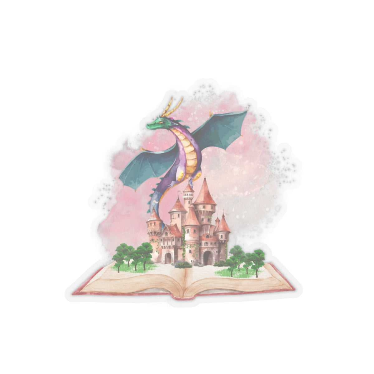 Dragon and castle fantasy book Kiss-Cut Sticker Paper products Printify   