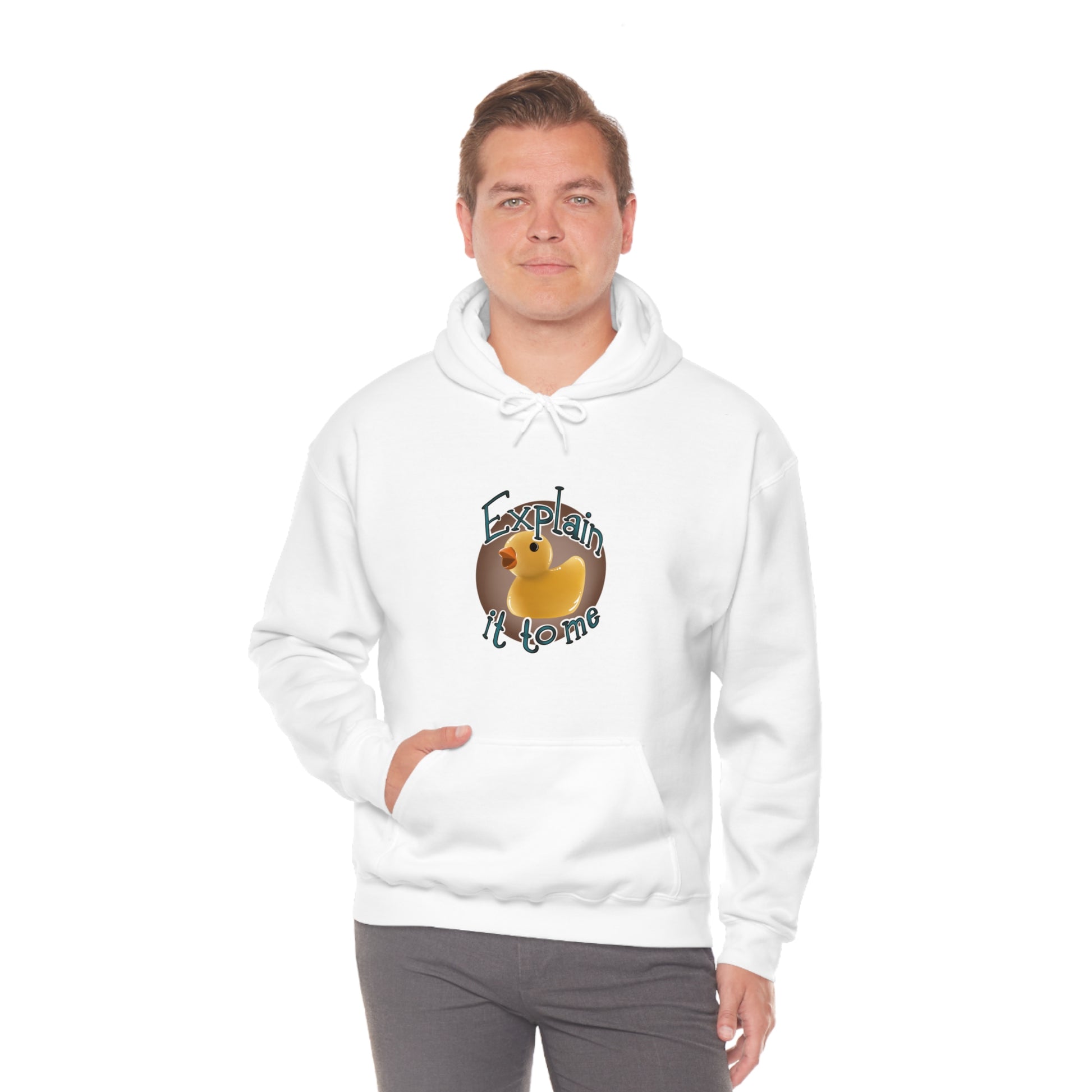 Tech. Explain it to the rubber duck Unisex Heavy Blend™ Hooded Sweatshirt Hoodie Printify   