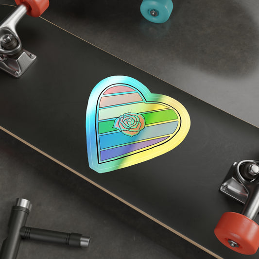 Rainbow Heart rose Holographic Die-cut Sticker Paper products Printify 6" × 6" Die-Cut Holographic