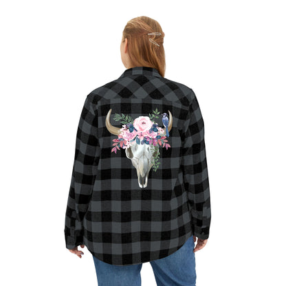 Pink floral cow skull Unisex Flannel Shirt