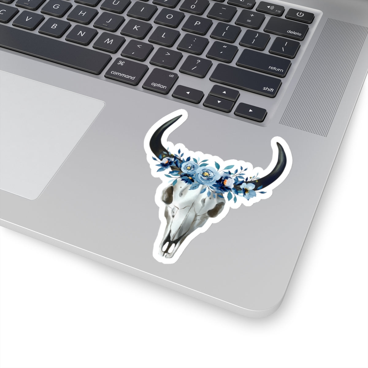 Blue floral cow skull Kiss-Cut Sticker